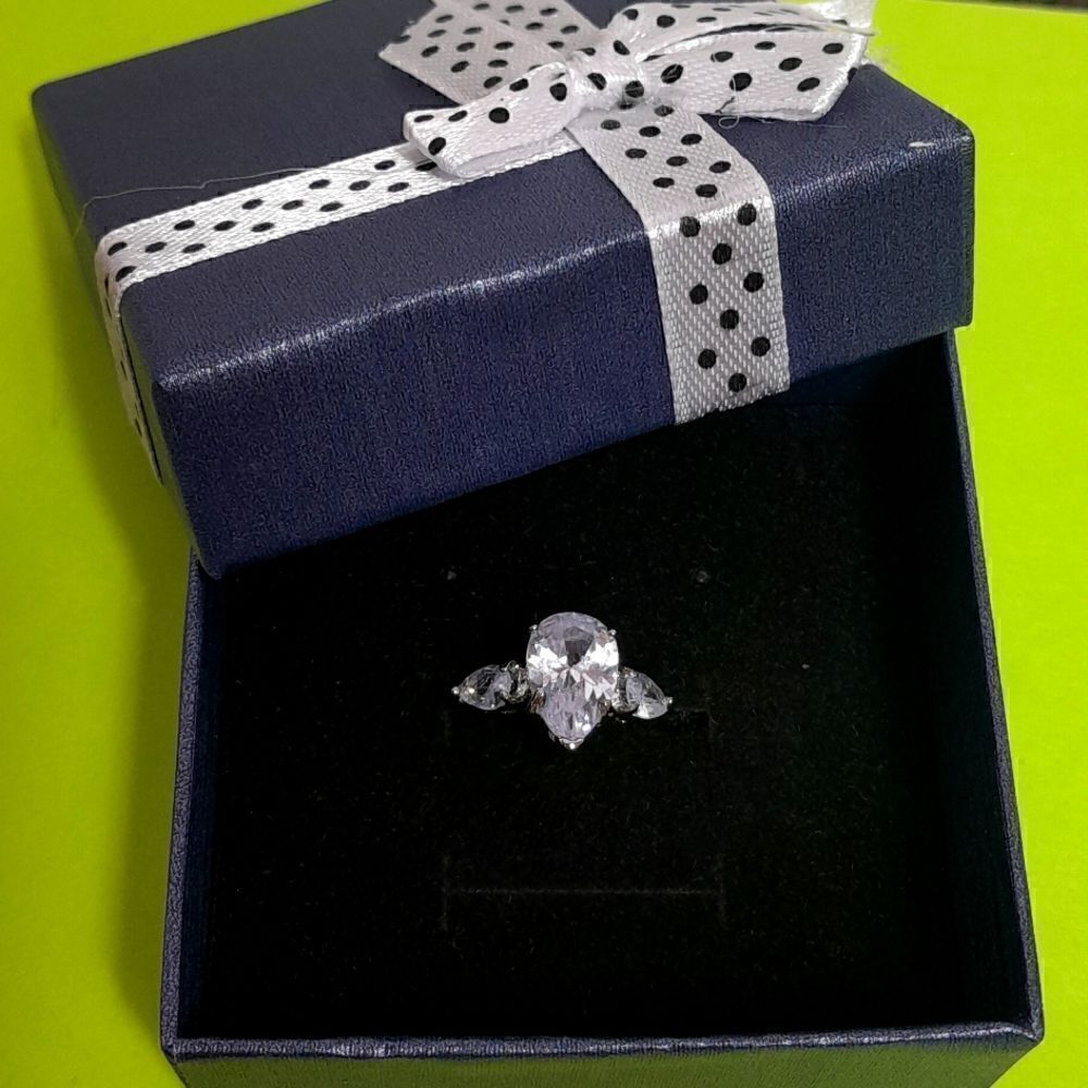 Faux Pear Shaped Diamond with Side Baguettes...NEW...Size 7